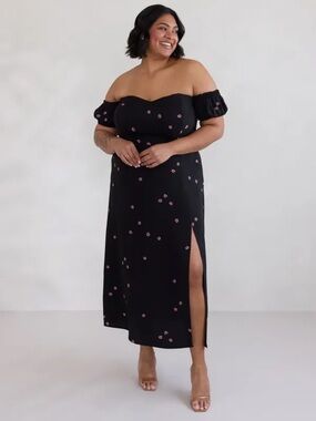 NWT Park & Fifth Marian Rosebud Black Off-The-Shoulder Floral Midi Dress Sz 1X